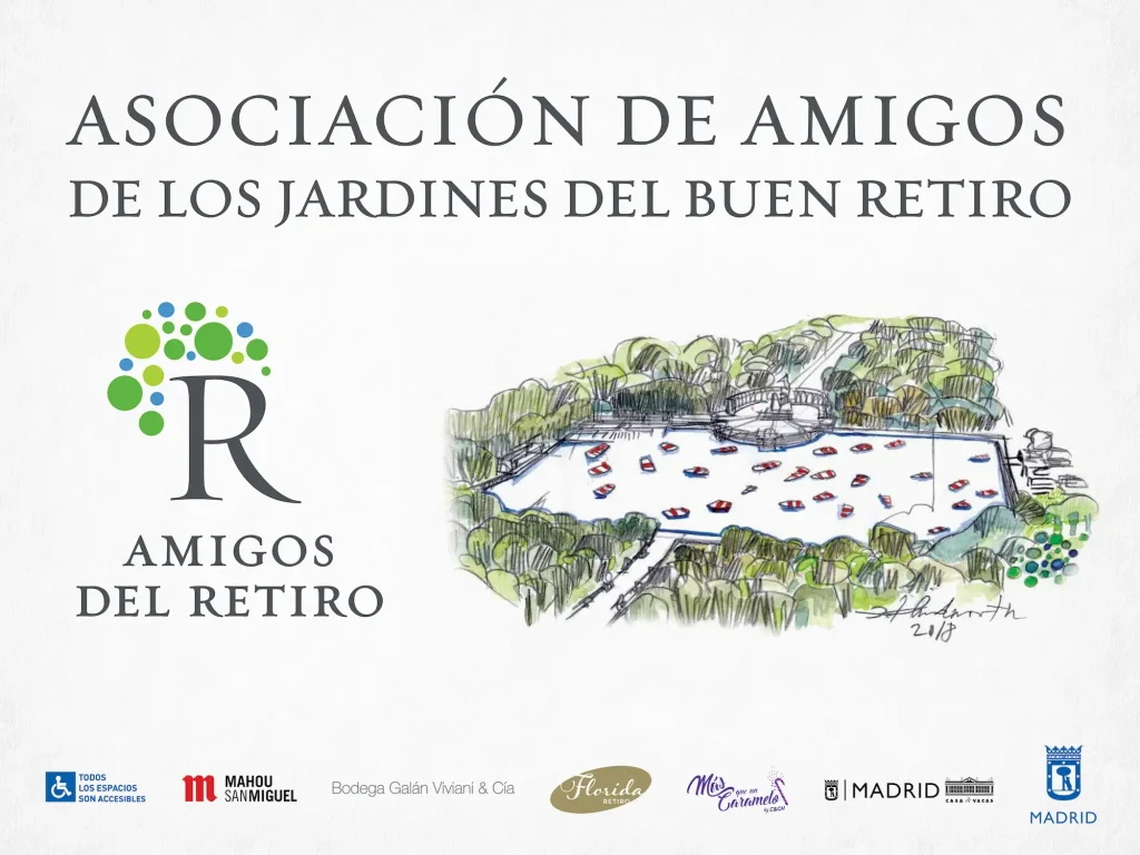 Paseante del Retiro. Cartel de la Asociación de Amigos de los jardines del Buen Retiro de Madrid. IK 2018