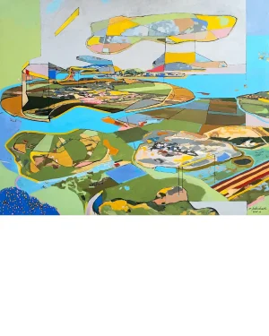 Técnica mixta y acrílicos sobre tela. Contramarcas y aguas. 130x162. Inkjet print, acrílicos y tintas acrílicas. Montes de Toledo. IKlindworth 2016 Imagen destacada