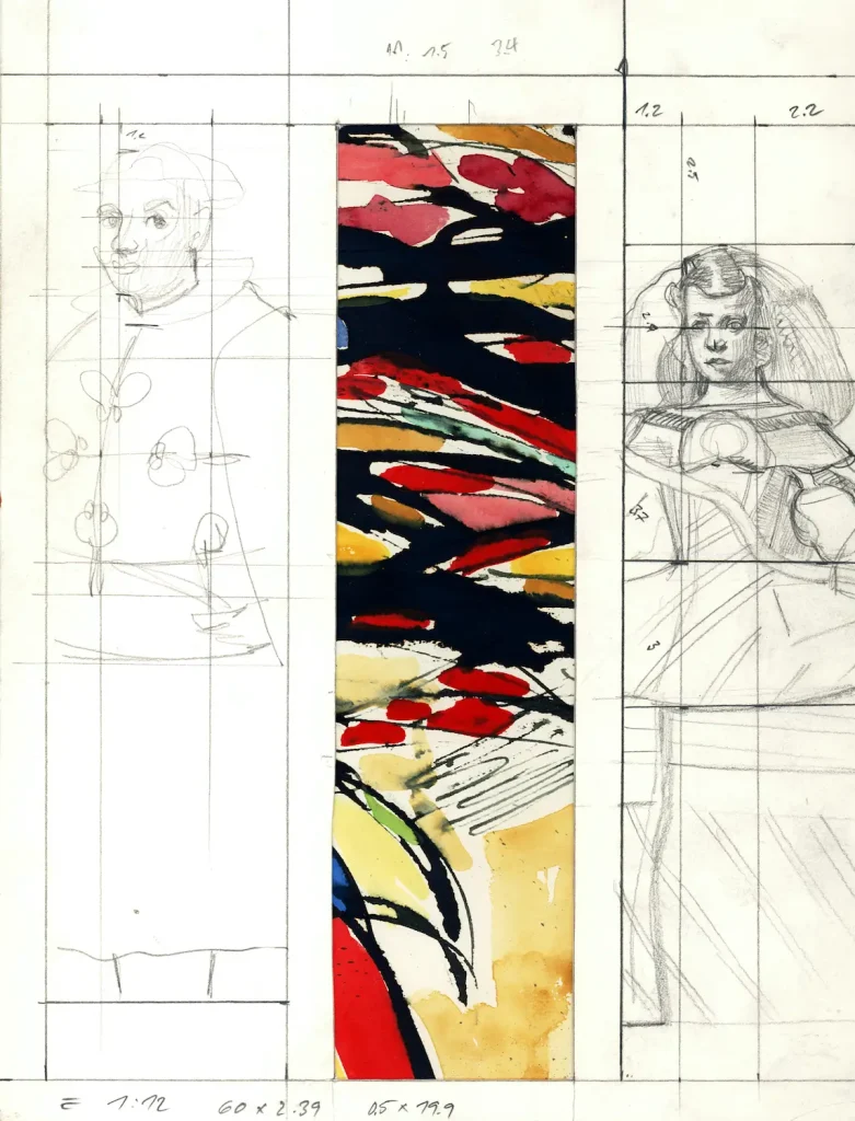 El arte del encargo. El Catavino Münster. Plafones decorativos con temática velazqueña. Bocetos 1. 30x195x4cm. Mixta sobre tabla. IKlindworth 2001